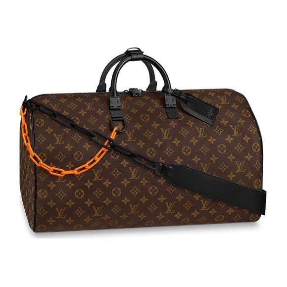 Louis Vuitton Keepall Bandouliere 50 Monogram Brown LV Orange Chain Weekend Bag - Picture 1 of 11